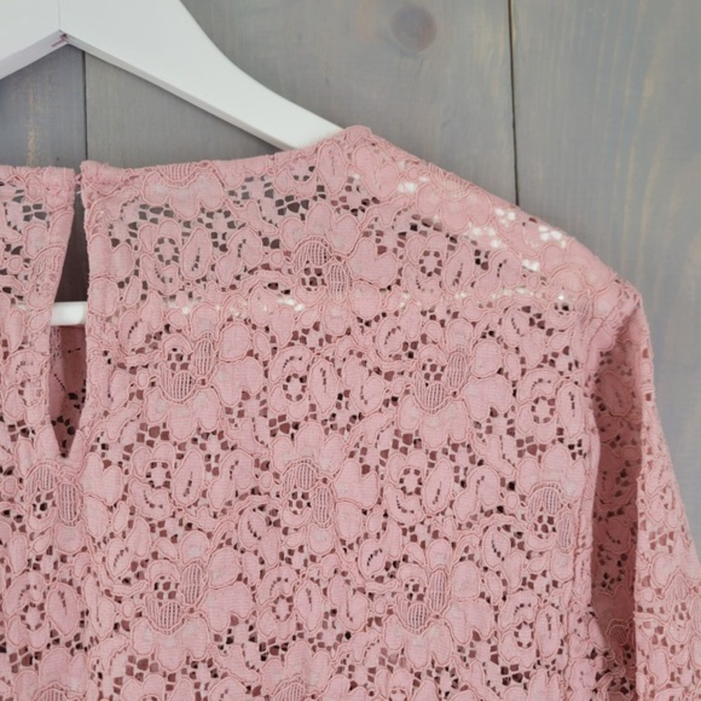 Zara Woman Floral Lace Blouse Womens Large Pink Bell Sleeve Romantic Boho - Picture 4 of 9